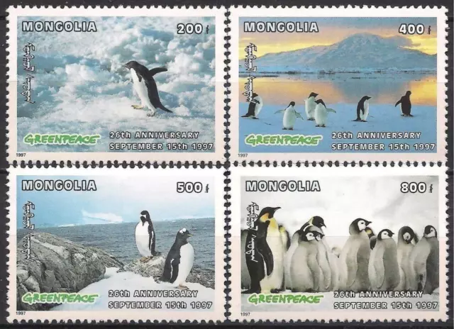 Mongolei 1997 Greenpeace Sc #2282-85 MNH Pinguine, Polar Vögel