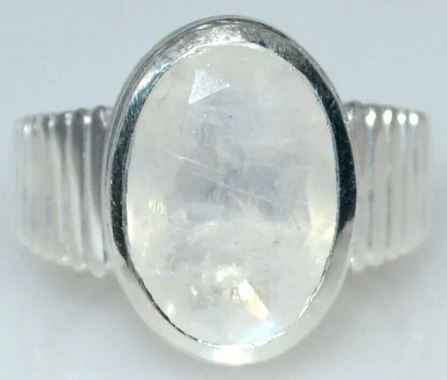 Rainbow Moonstone Oval Facet Cut 925 Sterling Silver Ring Sizes 5½ L to 7½ P