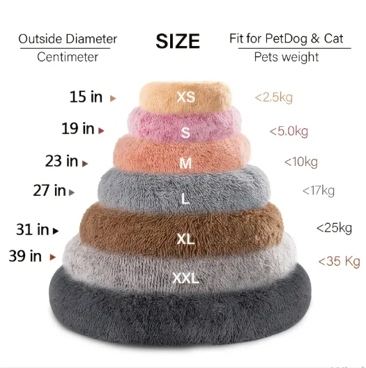 Donut Plush Pet Cat , Dog  Bed Fluffy Soft Warm Calming Bed Sleeping Kennel Nest