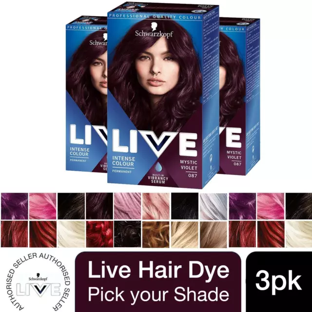 3er-Pack Schwarzkopf Live Intensive Color Permanent oder Semi-Permanent Haarfärbemittel