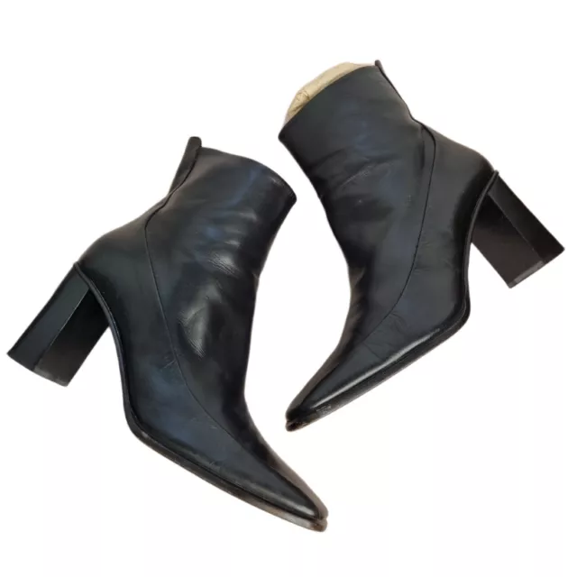 BALLY Square Toe Black Leather Ankle Boots Size 36.5 Designer Very Good Cond