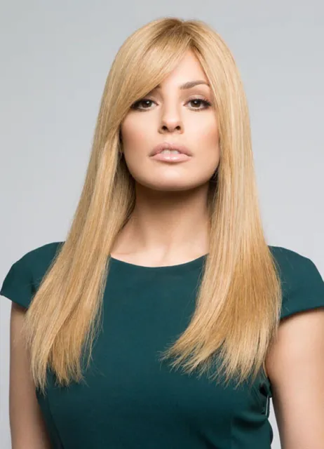 100% Human Hair New Women's Long Golden Blond Straight Full Wigs 20 Inch Perücke