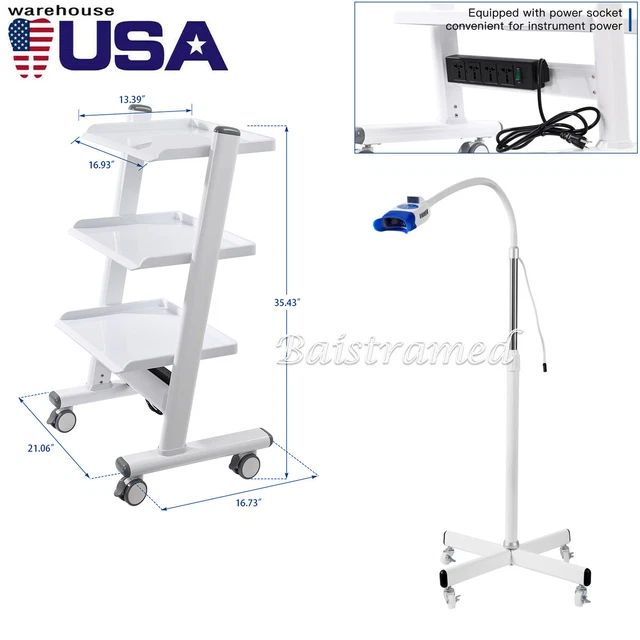 Mobile Dental Teeth Whitening Machine Lamp/Three Layer Dental Medical Tool Cart