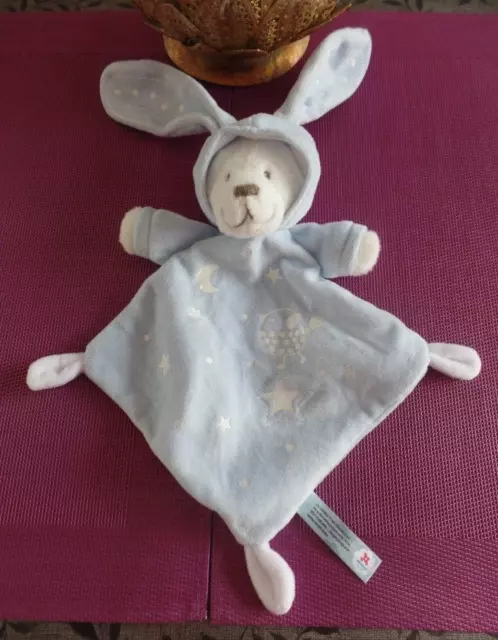 B17G / doudou plat ours déguisé en lapin bleu lune étoile oiseau NICOTOY SIMBA