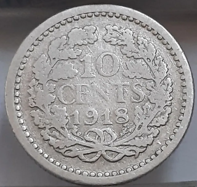 Netherlands 10 Cents 1918 KM#145 Silver Queen Wilhelmina (3827)