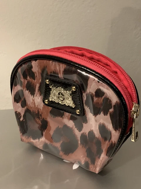 Juicy Couture Leopard Print Small Cosmetic Makeup Bag Pink Zipper
