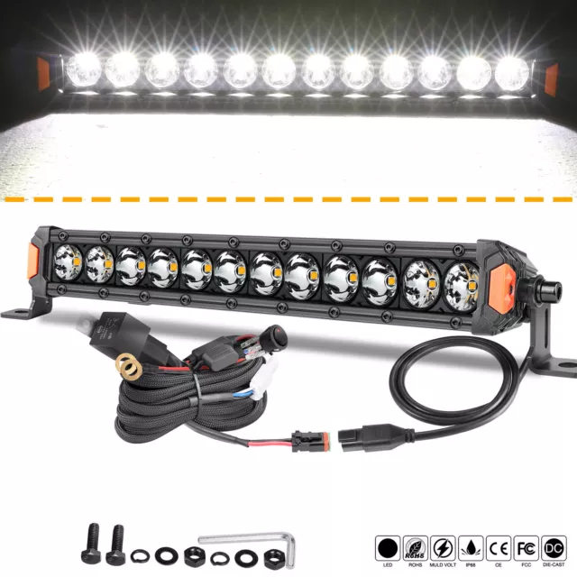 12" Single Row LED Work Light Bar Slim Spot Flood Driving 4WD w/ DT Wiring 12V