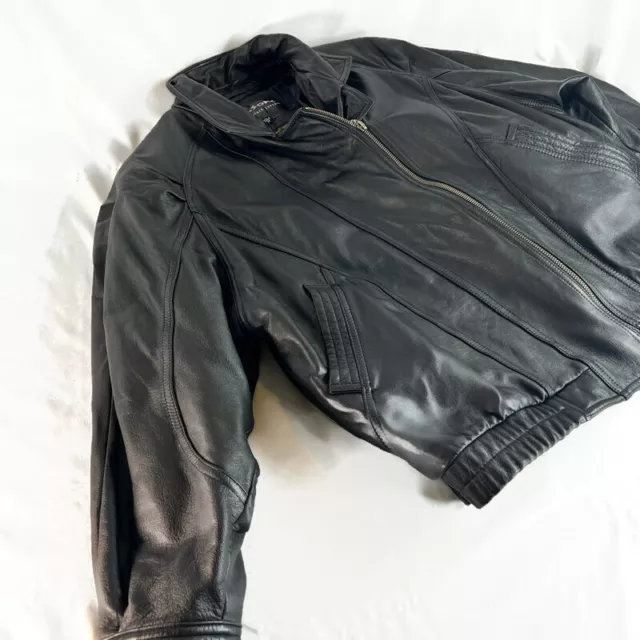 Wilson's Womens Med Black Leather Motorcycle Jacket Moto Coat Thinsulate