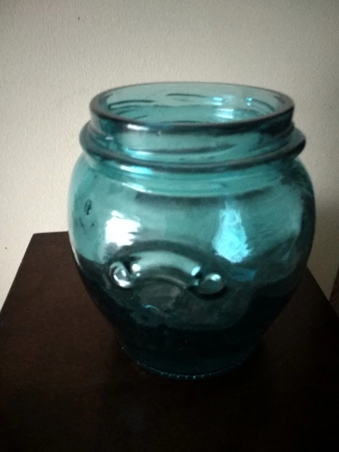 Tarro De Cristal Azul Primera Mitad Siglo Xx