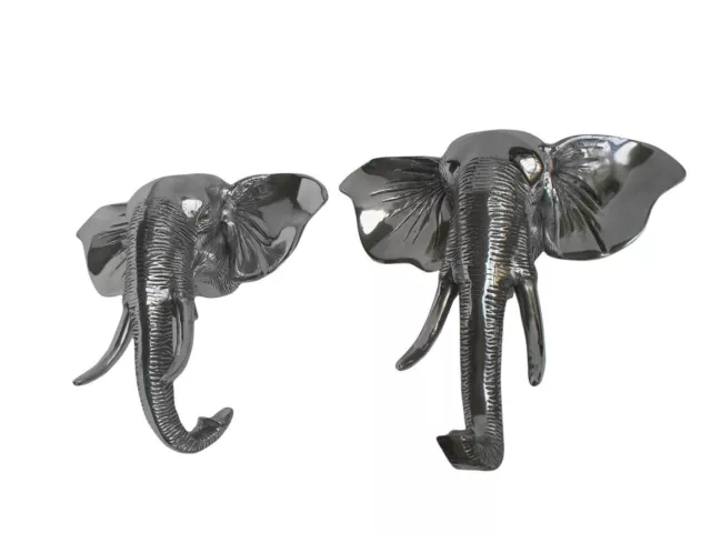 Großes Metall Elefant Wandhalterung Kopf 2er Set Statue Wandskulptur Figur