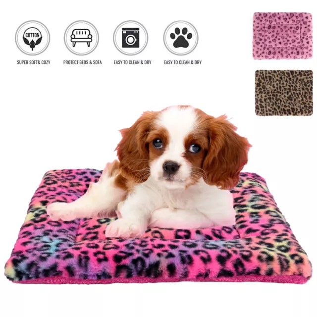 Pet Bed Mat Dog Cat Kennel Crate Pad Reversible Cushion Blanket Leopard Prints