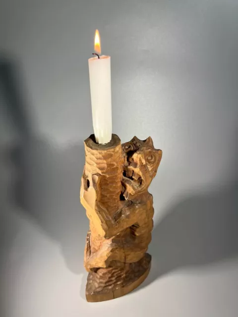 Wooden DEVIL EVIL CANDLESTICK traditional Handmade Crafted VINTAGE CARVED SIGNED