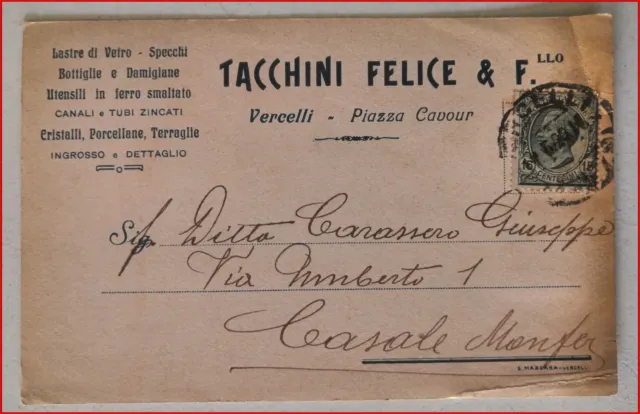 Cartolina Postale Pubblicitaria Cristalli Vetro Tacchini e Felice Vercelli 1920
