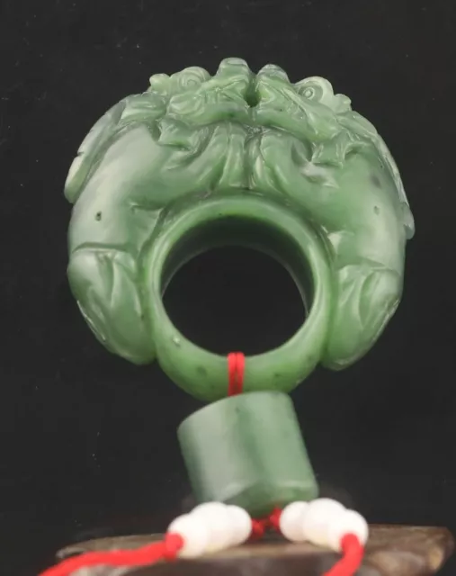 Chinese old natural hetian jade hand-carved statue dragon ring pendant d1