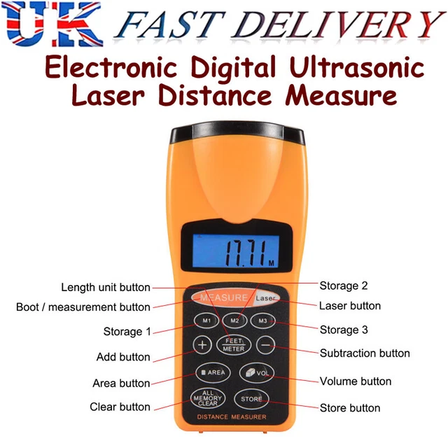 Electronic Ultrasonic Measure Distance Meter With Laser Pointer LCD Measure Tape