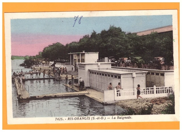 RIS-ORANGIS (91) BAIGNADE à la PISCINE animée , BORDS de SEINE en 1938
