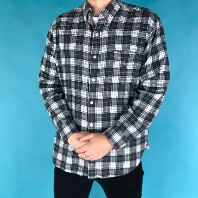 Cromoncent Camicia Uomo In Flanella A Quadri Nero/Grigio - Maniche Lunghe, Morbida, Taglia L (Adatta A Uomo Italiano Taglia L) - 3