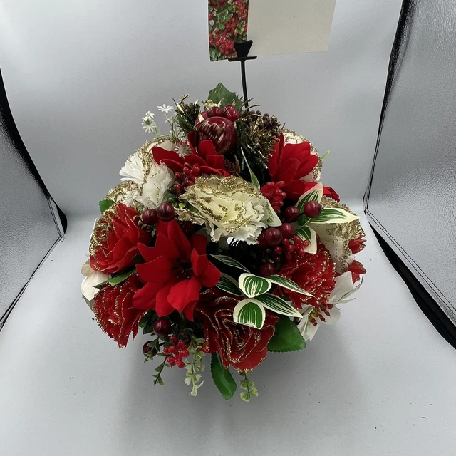 Quality Artificial Christmas  Arrangement Grave vase / Memorial / Crem Pot Red