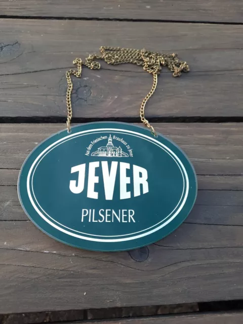 Zapfhahnschild Jever Pilsener, Friesisches Brauhaus Zu Jever, 13x10,3cm, Glas