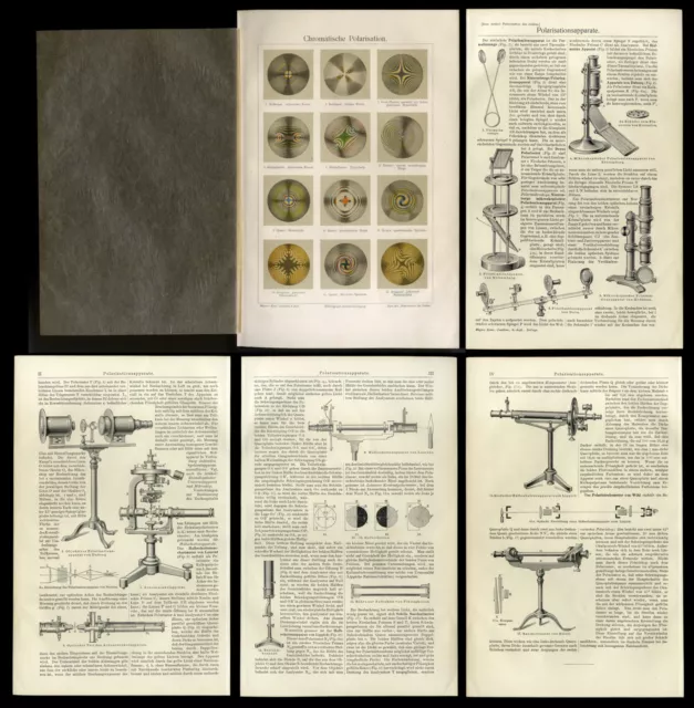 Original lithographische Tafeln v. 1909 Polarisation des Lichtes + div. Apparate