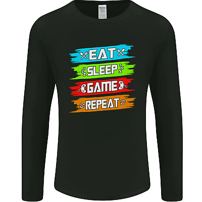 EAT Sleep Gioco Divertente Giocatore gamming Da Uomo Manica Lunga T-shirt