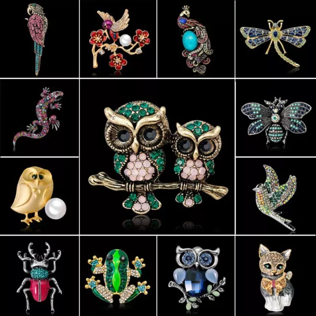 Fashion Crystal Pearl Animals Enamel Dragonfly Owl Brooch Pin Corsage Jewelry 2