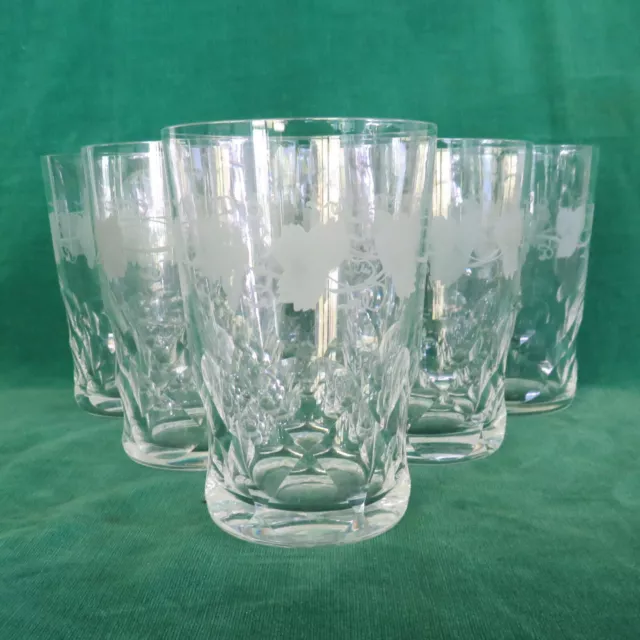 Set of 3 Vintage Etched Glass Tumblers With Grapes Leaves Vines
