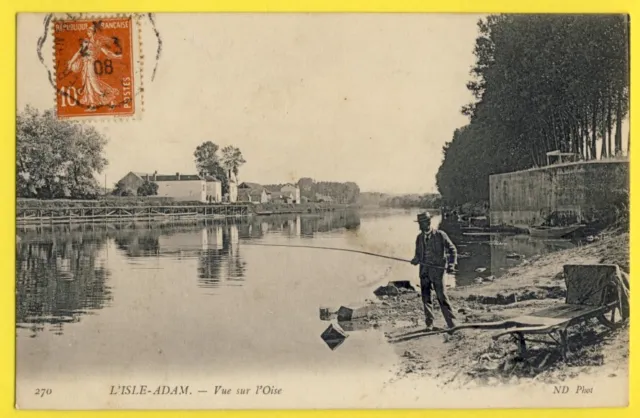 CPA France 95 - L'ISLE ADAM en 1908 (Val d'Oise) Vue sur l'Oise PÊCHEUR