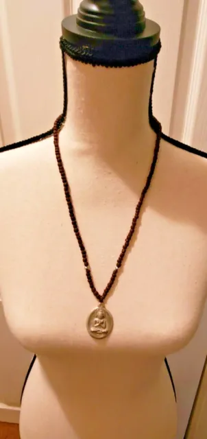 Collier perles en verre marron fait main étain pendentif Bouddha 3