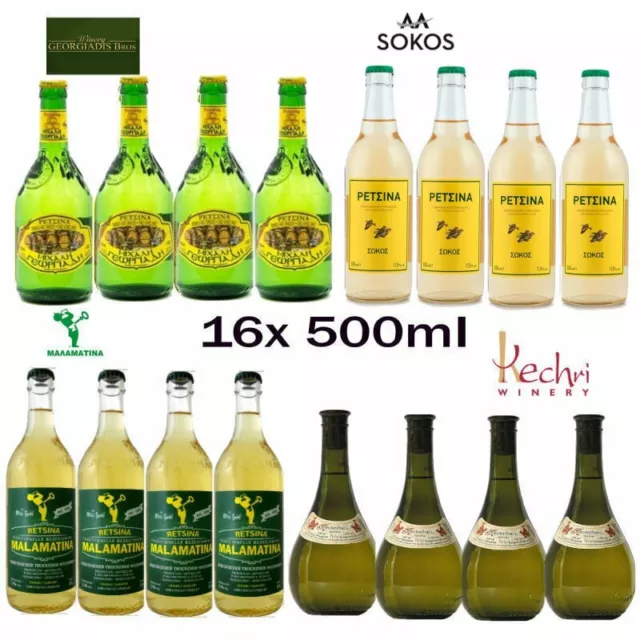 Retsina Probierpaket 16x 500ml Georgiadi Soko Malamatina Kechri