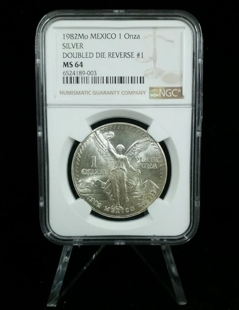 1982 Mo Mexico 1 Onza Silver Libertad Double Die Reverse #1 NGC MS-64 #8630