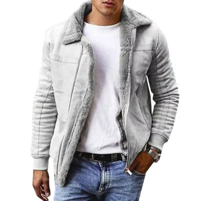 Fur Lined Winter Zip Up Men's Long Sleeve Fleece Coat Outwear Jacket