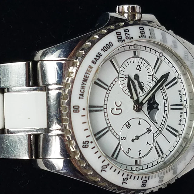 Guess Watch 41005M GC Collection Stainless White Ceramic Moon Phase Tachymeter 3