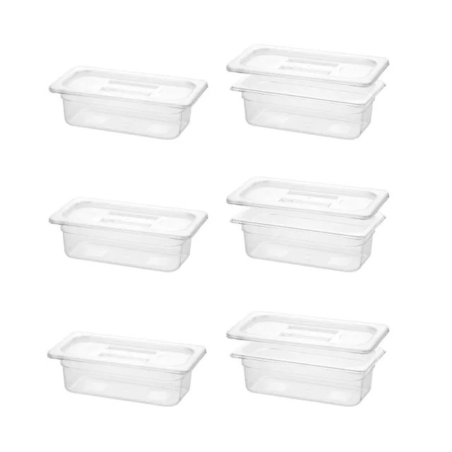 6 Pack Food Pans with Lids, 1/3 Size 4'' Deep Commercial food storage contain...