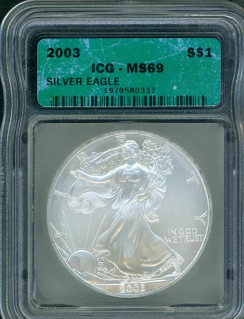 2003 American Silver Eagle ASE S$1 ICG MS69 MS-69 BEAUTIFUL Premium Quality PQ++