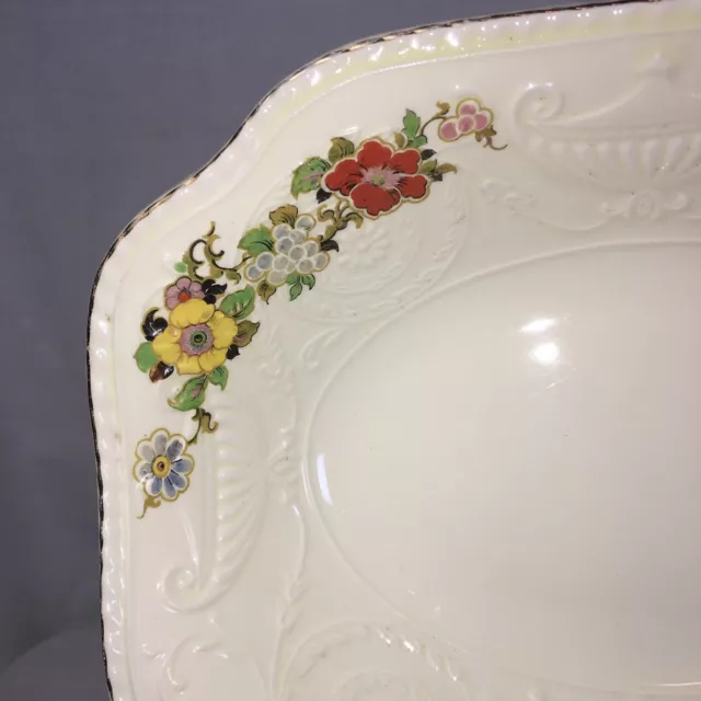 Adam Antique Steubenville 8"x10" Gilded Edge Porcelain Floral Serving Bowl FINE+ 3