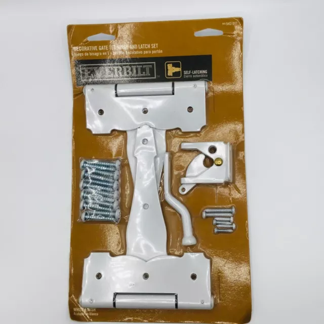 Everbilt Decorative Gate Tee Hinge & Latch Set Self-Latching White 543 017 NEW