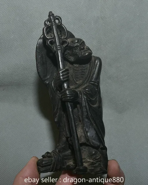 15CM Rare Old Chinese wood carving Tangseng the aged Chan master statue