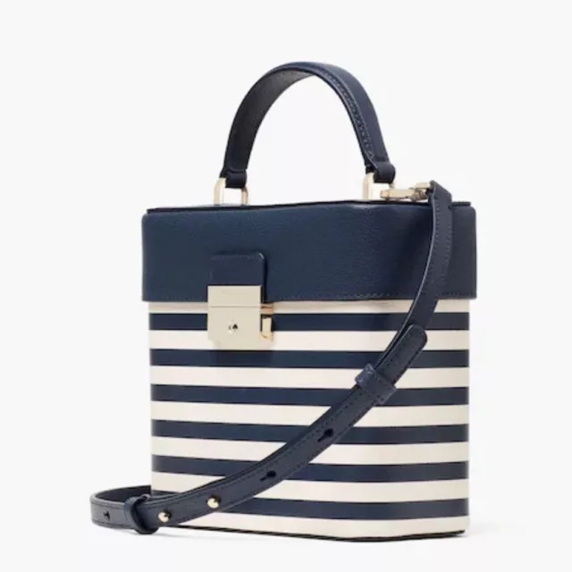 Kate Spade Small Stripe Printed Voyage Leather Top Handle Bag Blazer Blue Purse