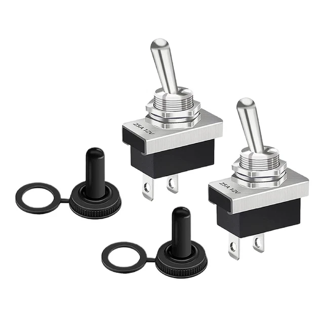 2Pcs KN3D-101 Toggle Switch On/Off 2 Connector Pins 12V 25A With Waterproof Cap