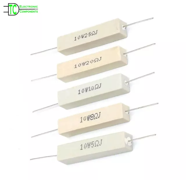 10 Watt Wire wound Cement Resistors Axial 0.1 ohms to 10K ohms 5% J Full range