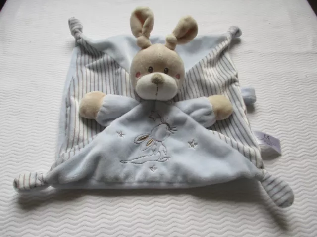 Doudou carré lapin SIMBA TOY kiabi  Bleu étoiles argent rayures attache  tétine