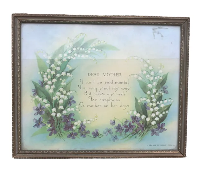 Vintage Framed Poem Mother Mom Gift Flowers 10x8” Art Decor 1930s Verse Poetry