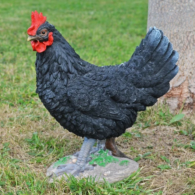Großes Huhn Gartenornament Statue Hahnfigur Harz Rasen Terrassenskulptur