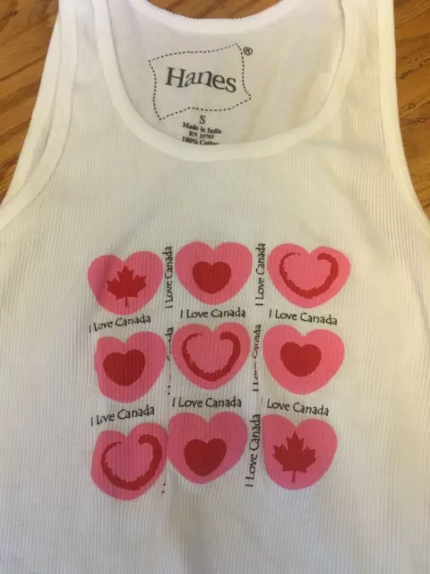 Women's Size SMALL Ribbed Hanes I Love Canada Tank Top T-Shirt