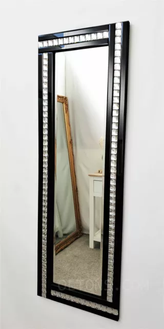 Full Length ArtDeco Acrylic Crystal Glass Design Bevelled Mirror 120x40cm Black