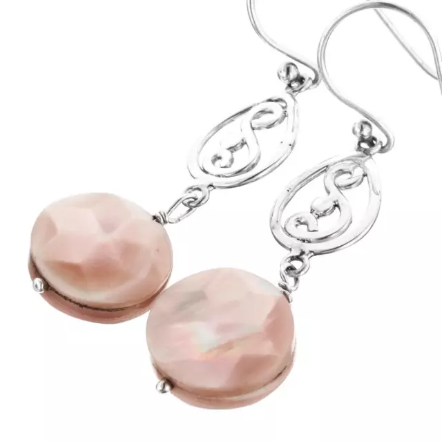 925 Plata Bebé Lila Rosa Oyster Nácar Concha Ley Pendientes, 2.5cm 2