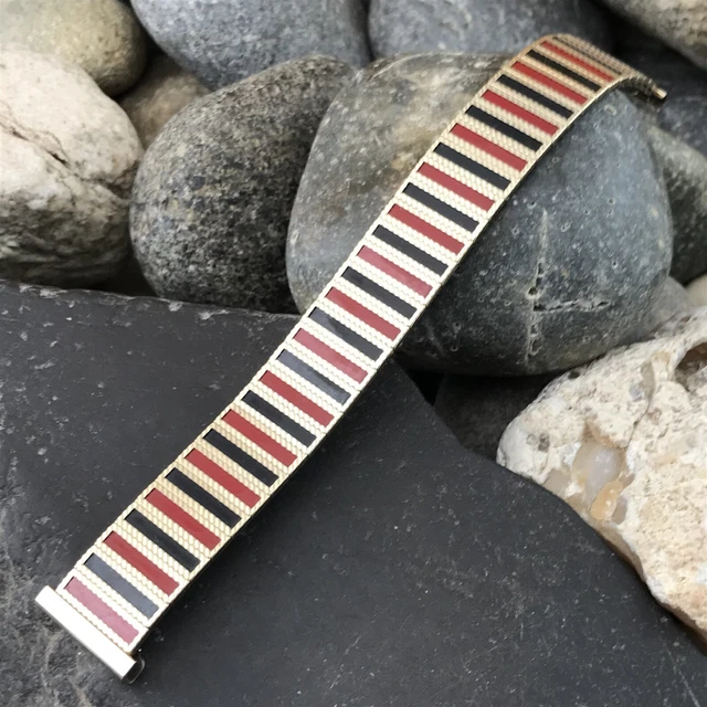 Destino Gold-Filled Black & Red Uniflex USA 1960s nos Vintage Watch Band