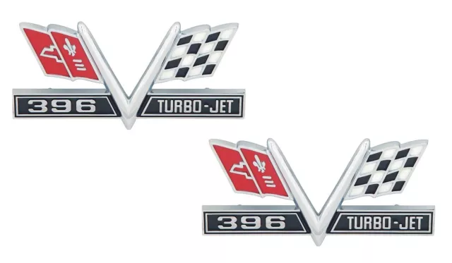 1965 - 67 Impala, 1967 Camaro, 396 V Flag Front Fender Emblem - Pair - #3867312