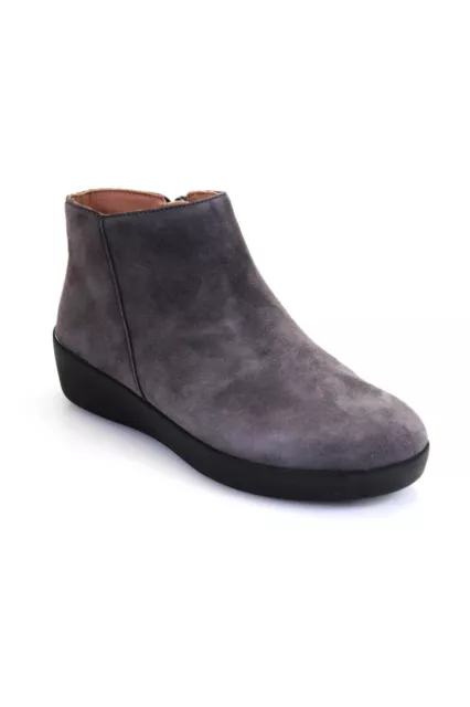 FitFlop Womens Sumi Low Heel Suede Ankle Boots Booties Steel Gray Size 6.5